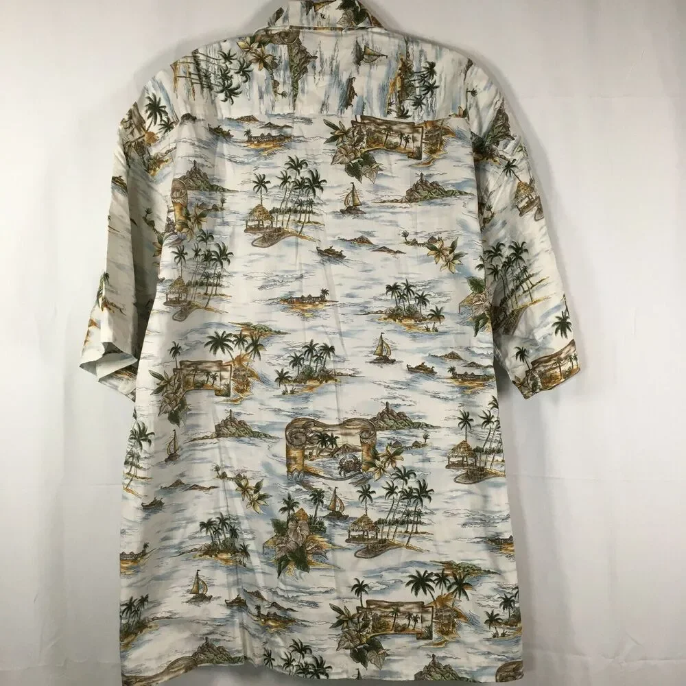 Pierre Cardin Shirt Mens Sz XL Beige Tropical Cotton Short Sleeve Button Up - Picture 5 of 9